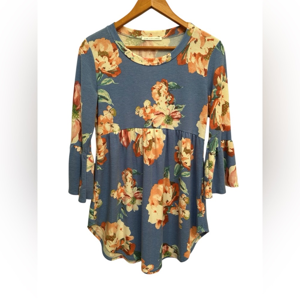 Chris & Carol EUC Floral Blue and Orange Tunic